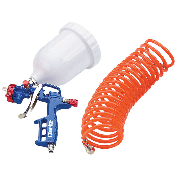 CLARKE KIT300B Gravity Fed Spray Gun & 5 Metre Air Hose - Easy Deals Uk
