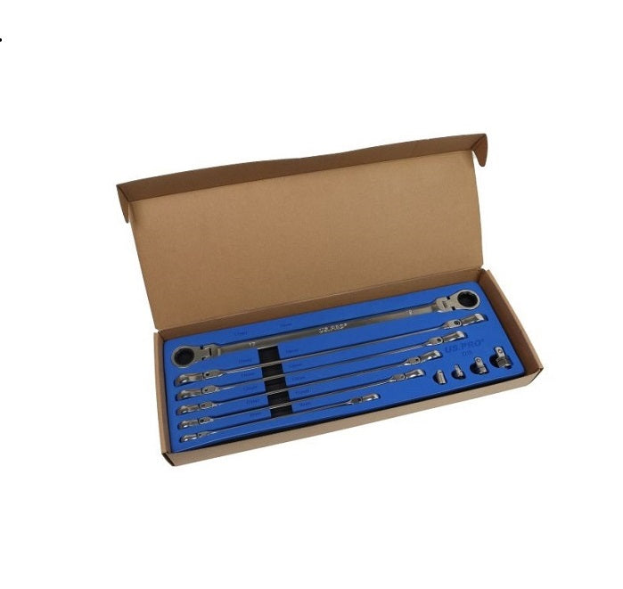 US Pro 10 Pc Extra Long Double Flexi Head Ratchet Spanners