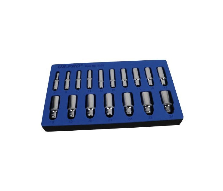 US Pro 17PC 3/8" DR 6PT Deep Sockets 8 - 24mm - Easy Deals Uk