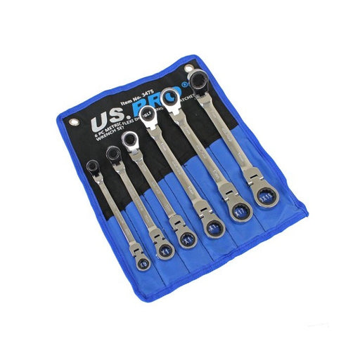 US Pro 6 PC Metric Flexi Double Ring Gear Ratchet Wrench Set - Easy Deals Uk 